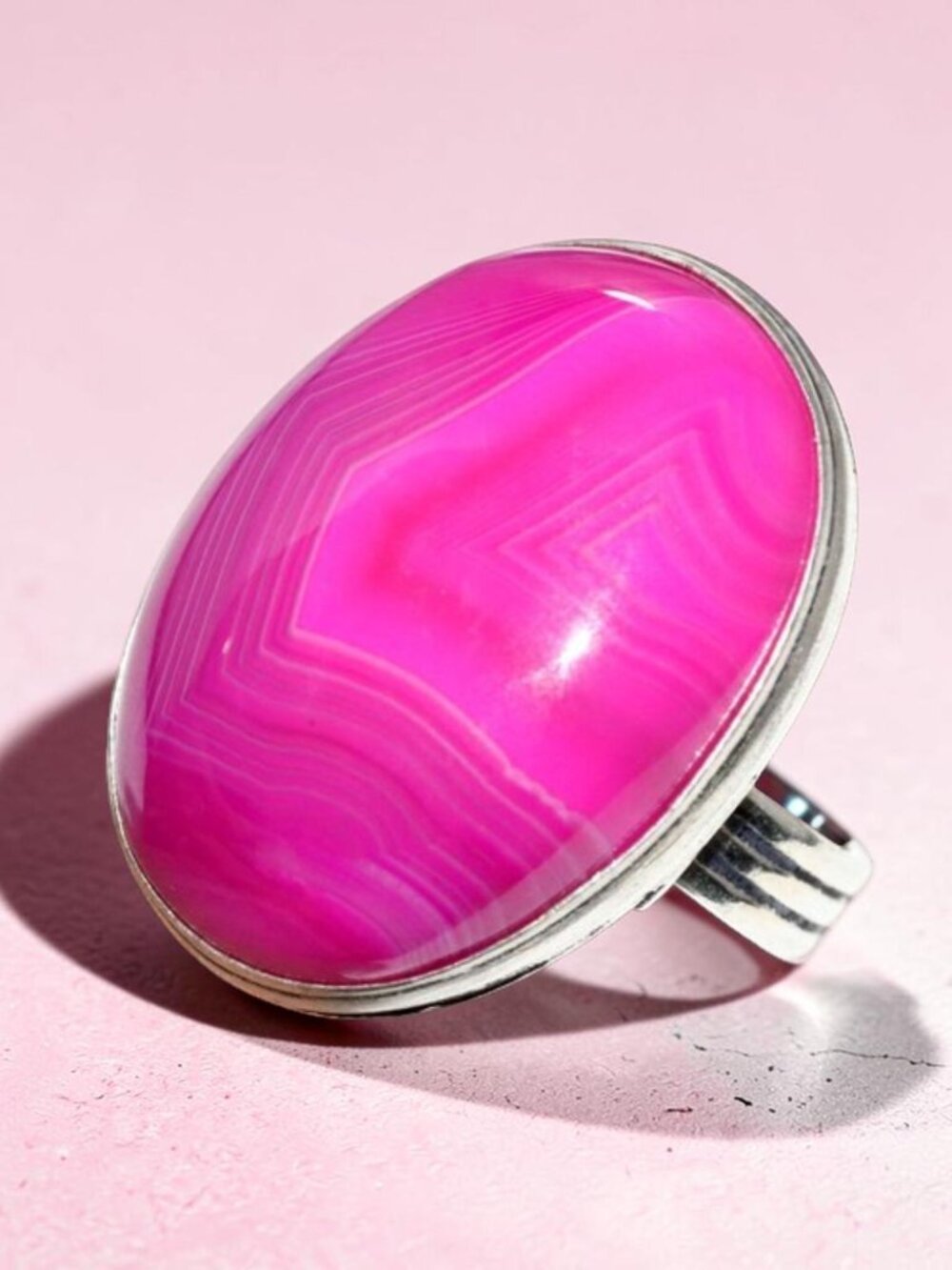 Pink Botswana Agate 925 Silver Plated Ring US 7.5